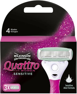 Wilkinson Sword Quattro For Women Sensitive Damen Rasierer 3 Ersatzklingen Aloe
