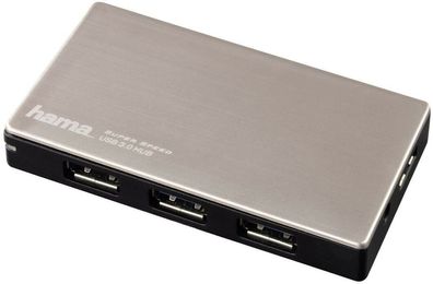 Hama USB 3.0 Hub 4-fach Verteiler Ladefunktion Adapter Netzteil Kabel silber