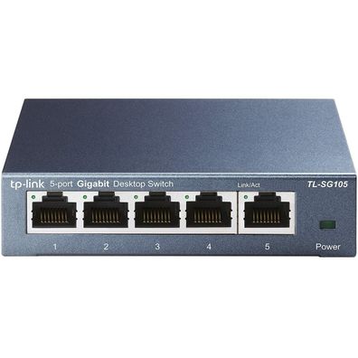 TP-Link TL-SG105 5-Port Gigabit Netzwerk Switch RJ-45 Ports Metallgehäuse blau