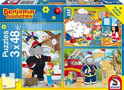 Schmidt Spiele 56209 Benjamin Blümchen Kinder Puzzle 3 x 48 Teile ab 4 Jahren