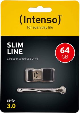 Intenso Slim Line 64 GB USB 3.0 Stick Schlüsselband Computer PC Zubehör schwarz