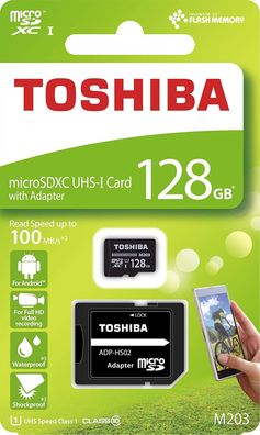Toshiba M203 Speicherkarte microSDXC 128GB Wasserfest Stoßfest 100 MBs schwarz