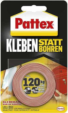 Pattex Kleben statt Bohren Doppelseitiges Klebeband innen & außen 1,5m x 19mm