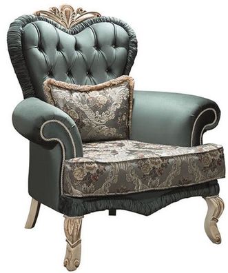 Casa Padrino Luxus Barock Wohnzimmer Sessel mit Glitzersteinen und dekorativem Kissen