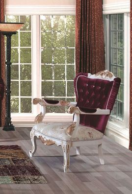 Casa Padrino Luxus Barock Wohnzimmer Sessel mit Glitzersteinen Purpur / Creme / Gold