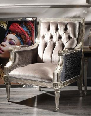 Casa Padrino Luxus Barock Samt Sessel Rosa / Schwarz / Antik Silber 73 x 73 x H. 110
