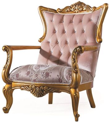 Casa Padrino Luxus Barock Wohnzimmer Sessel mit Glitzersteinen Rosa / Gold 90 x 85 x