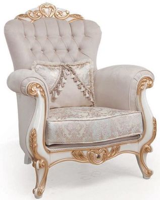 Casa Padrino Luxus Barock Wohnzimmer Sessel mit Kissen Hellgrau / Weiß / Bronze 95 x