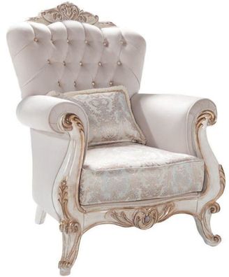 Casa Padrino Luxus Barock Wohnzimmer Sessel mit Kissen Hellgrau / Weiß / Antik Bronze