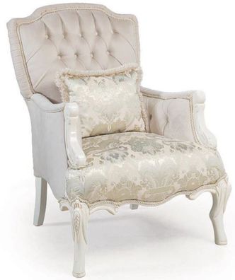 Casa Padrino Luxus Barock Wohnzimmer Sessel mit dekorativem Kissen Hellrosa / Weiß /