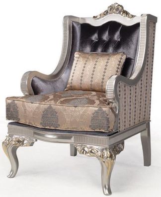 Casa Padrino Luxus Barock Wohnzimmer Sessel mit Kissen Lila / Beige / Silber / Gold 8