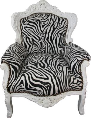 Casa Padrino Barock Sessel King Zebra / Weiß - Antik Stil Möbel Schwarz Weiß