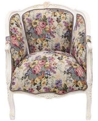Casa Padrino Barock Salon Lounge Sessel mit Blumenmuster Mehrfarbig / Antik Weiß 70 x