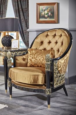 Casa Padrino Luxus Barock Chesterfield Sessel Gold / Schwarz 80 x 91 x H. 101 cm - Ba