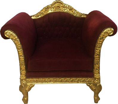 Casa Padrino Barock Lounge Sessel Bordeaux Rot / Gold Möbel Antik Stil - Wohnzimmer C