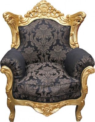 Casa Padrino Barock Sessel Al Capone Schwarz Muster / Gold - Rokoko Antik Stil Möbel