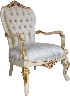 Casa Padrino Barock Luxus Salon Sessel mit Bling Bling Glitzersteinen Creme / Elfenbe