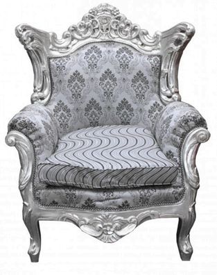 Casa Padrino Barock Sessel Al Capone Silber Muster / Silber Möbel Antik Stil