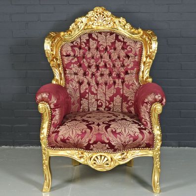 Casa Padrino Barock Sessel "King" Bordeaux Rot Muster / Gold - Antik Stil Möbel