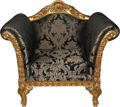 Casa Padrino Barock Lounge Sessel Schwarz Muster / Gold Möbel Antik Stil - Wohnzimmer