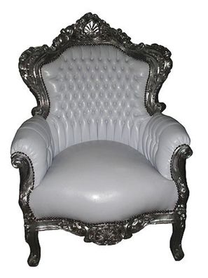 Casa Padrino Barock Sessel King Weiß / Silber 85 x 85 x H. 120 cm - Antik Stil Sessel