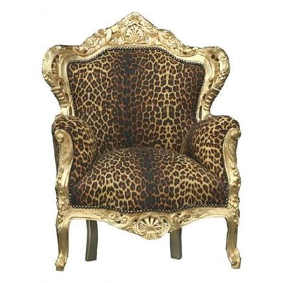 Casa Padrino Barock Sessel King Leopard / Gold - Luxus Antik Stil Möbel
