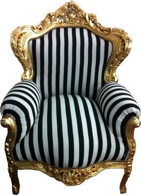 Casa Padrino Barock Sessel King gold mit schwarz-weißen Streifen 85 x 85 x H. 120 Str