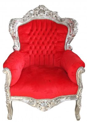 Casa Padrino Barock Sessel King Rot / Silber 85 x 85 x H. 120 cm - Antik Stil Möbel