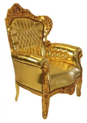 Casa Padrino Barock Sessel King Gold Lederoptik mit Glitzersteinen 85 x 85 x H. 120 c