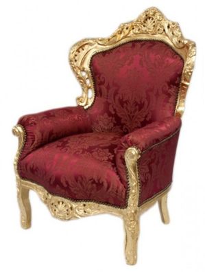 Casa Padrino Barock Sessel King Bordeaux Muster / Gold Mod2 - Möbel im Antikstil