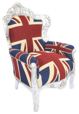 Casa Padrino Barock Sessel King Englische Flagge Union Jack / Silber - Barock England