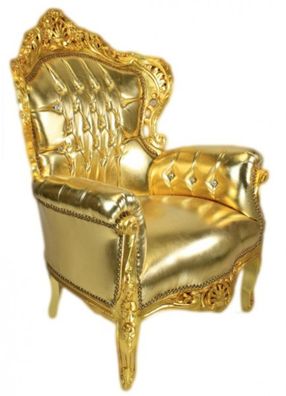 Casa Padrino Sessel King Gold Lederoptik mit Bling Bling Glitzersteinen - Luxus Baroc