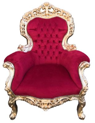 Casa Padrino Barock Wohnzimmer Sessel Bordeauxrot / Gold - Handgefertigter Antik Stil