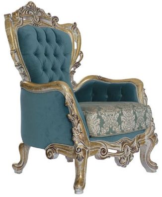 Casa Padrino Luxus Barock Sessel Blau / Gold - Handgefertigter Barockstil Wohnzimmer