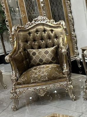 Casa Padrino Luxus Barock Wohnzimmer Sessel Gold / Silber - Prunkvoller Sessel mit de