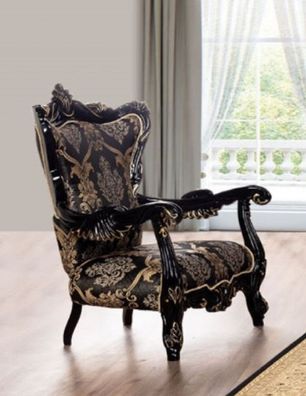 Casa Padrino Luxus Barock Wohnzimmer Sessel Schwarz / Gold - Prunkvoller Sessel mit e