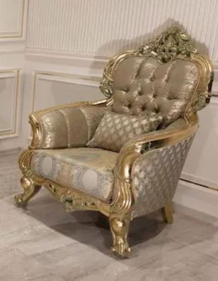 Casa Padrino Luxus Barock Wohnzimmer Sessel Gold / Grün / Gold - Prunkvoller Sessel m