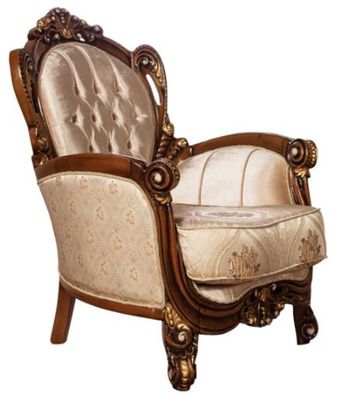 Casa Padrino Luxus Barock Wohnzimmer Sessel Beige / Braun / Gold - Prunkvoller Sessel