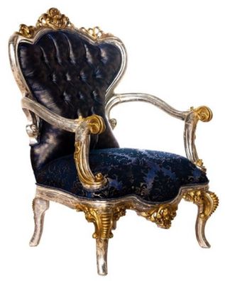 Casa Padrino Luxus Barock Wohnzimmer Sessel Royalblau / Schwarz / Silber / Gold - Pru