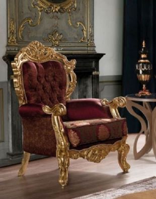 Casa Padrino Luxus Barock Wohnzimmer Sessel Bordeauxrot / Gold - Prunkvoller Sessel