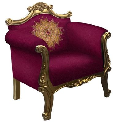 Casa Padrino Barock Sessel Lila / Gold - Handgefertigter Wohnzimmer Sessel im Barocks