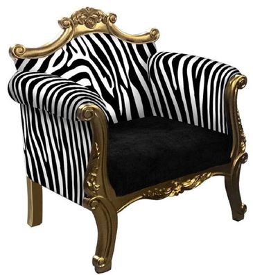 Casa Padrino Barock Sessel im Zebra Design Schwarz / Weiß / Gold - Handgefertigter Wo