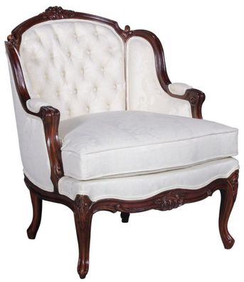 Casa Padrino Luxus Barock Sessel mit elegantem Muster Weiß / Dunkelbraun - Wohnzimmer