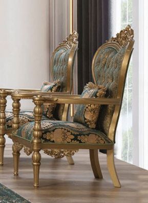 Casa Padrino Luxus Barock Sessel Grün / Gold - Prunkvoller Wohnzimmer Sessel mit eleg