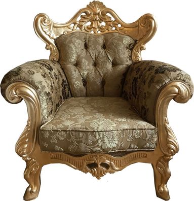 Casa Padrino Luxus Barock Sessel Gold Muster / Gold - Prunkvoller Wohnzimmer Sessel m