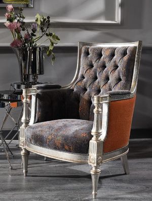 Casa Padrino Luxus Barock Sessel Lila / Orange / Silber - Handgefertigter Wohnzimmer