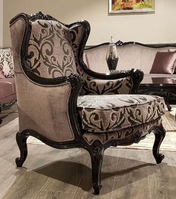 Casa Padrino Luxus Barock Ohrensessel Rosa / Schwarz - Prunkvoller Wohnzimmer Sessel