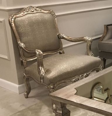 Casa Padrino Luxus Barock Sessel Silber / Antik Silber - Prunkvoller Wohnzimmer Sesse