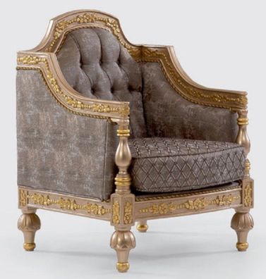 Casa Padrino Luxus Barock Sessel Grau / Silber / Gold - Prunkvoller Wohnzimmer Sessel