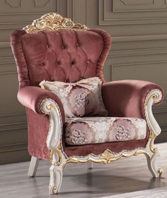 Casa Padrino Luxus Barock Sessel Rot / Weiß / Gold - Prunkvoller Wohnzimmer Sessel mi